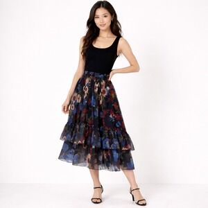 Geisha Designs Anthropologie Ruffled Floral Midi Skirt Whimsigoth Boho 1X
